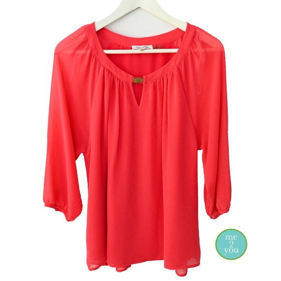 Calvin Klein Tops - CALVIN KLEIN Sheer Coral Blouse - Size M